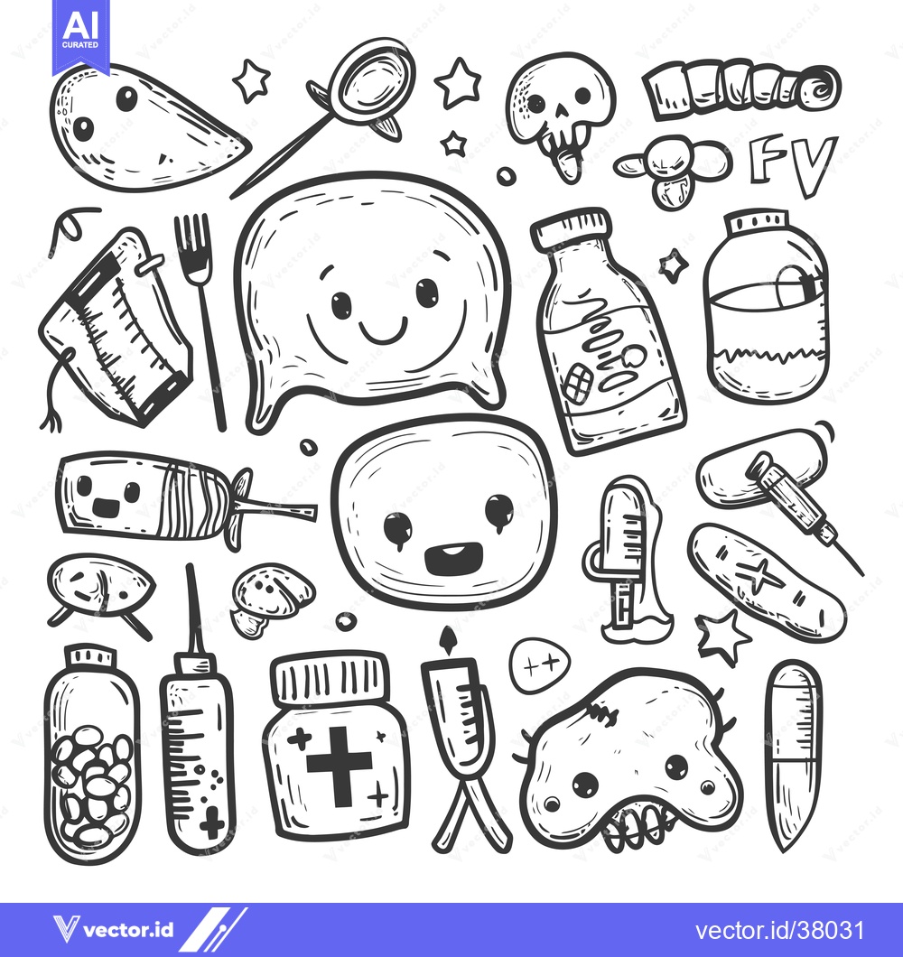 Premium Vector of Doodle Illustration of Cute Characters and Medical Supplies