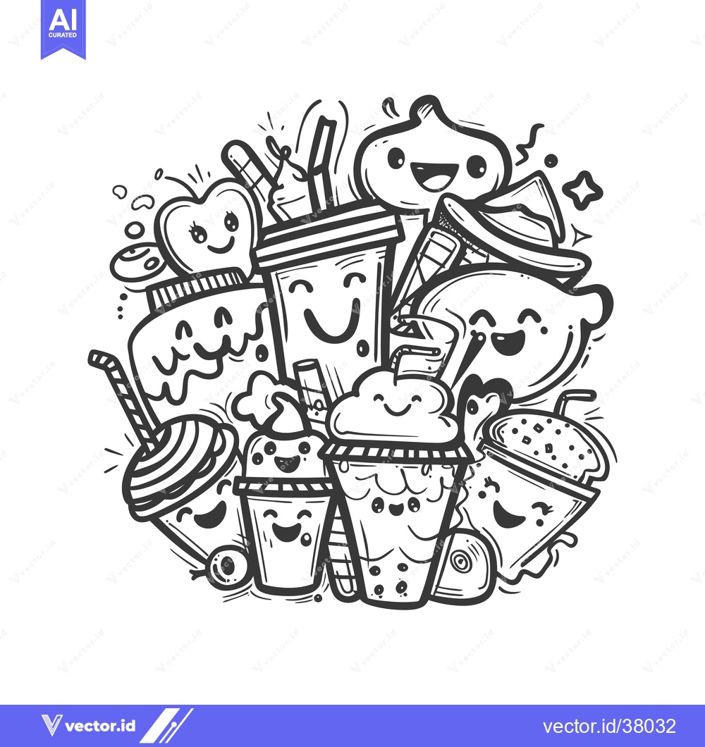 Premium Vector of Doodle Illustration of Cute Food and Drink Characters