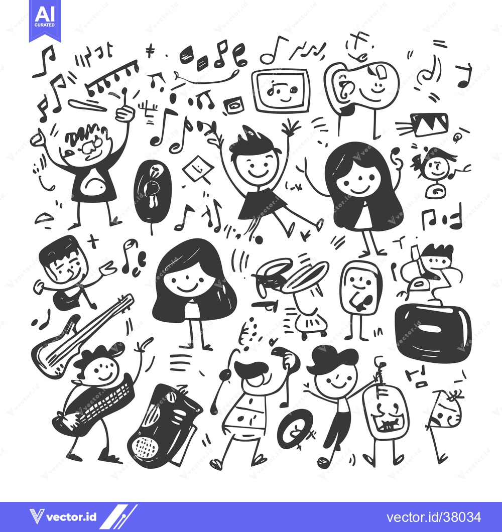 Premium Vector of Doodle Illustration of People Dancing and Playing Musical Instruments