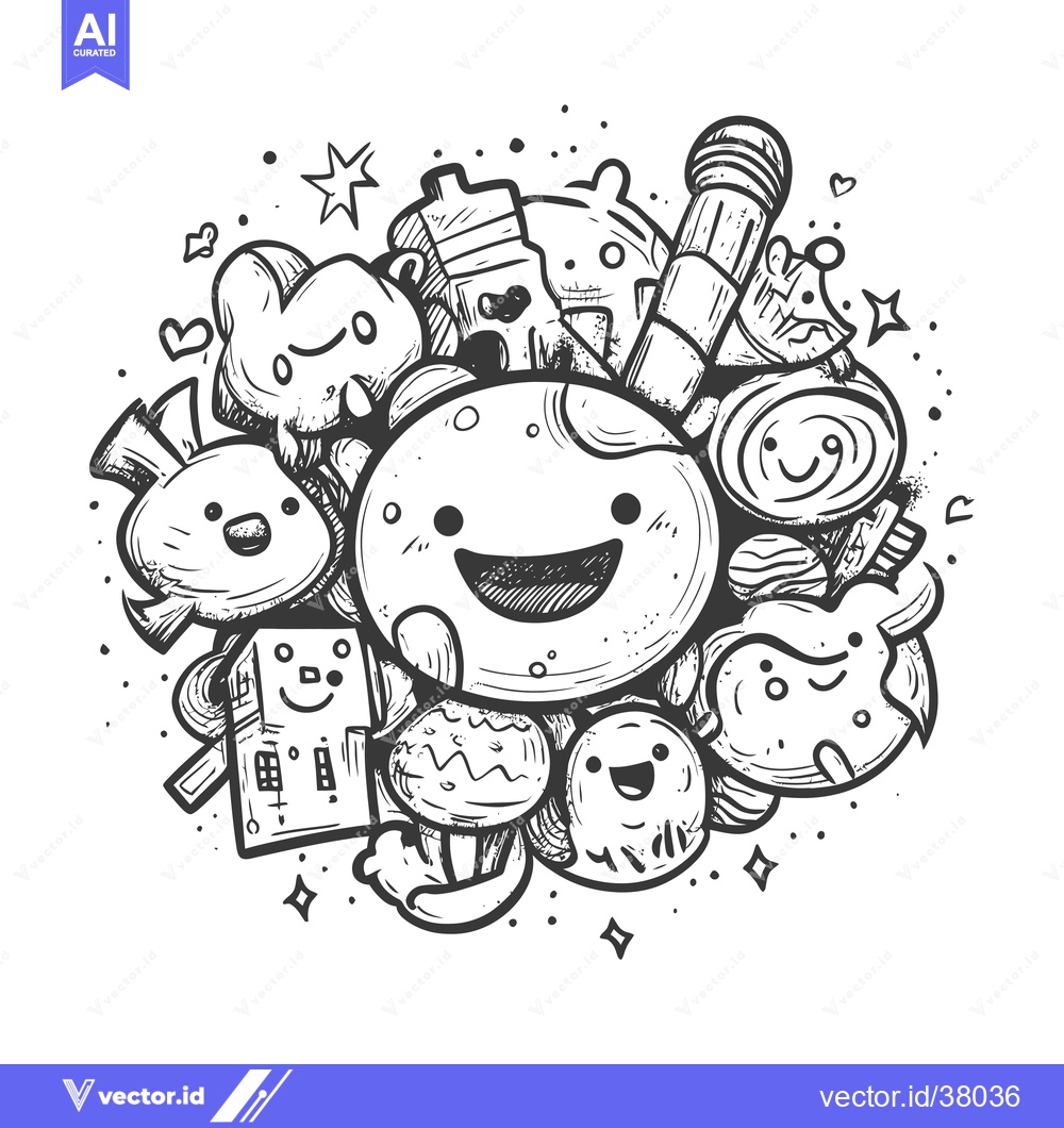 Premium Vector dari Doodle Illustration of Smiling Earth Surrounded by Planets and Stars