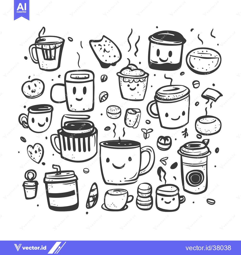 Premium Vector of Doodle Illustration of Various Cups of Coffee and Snacks