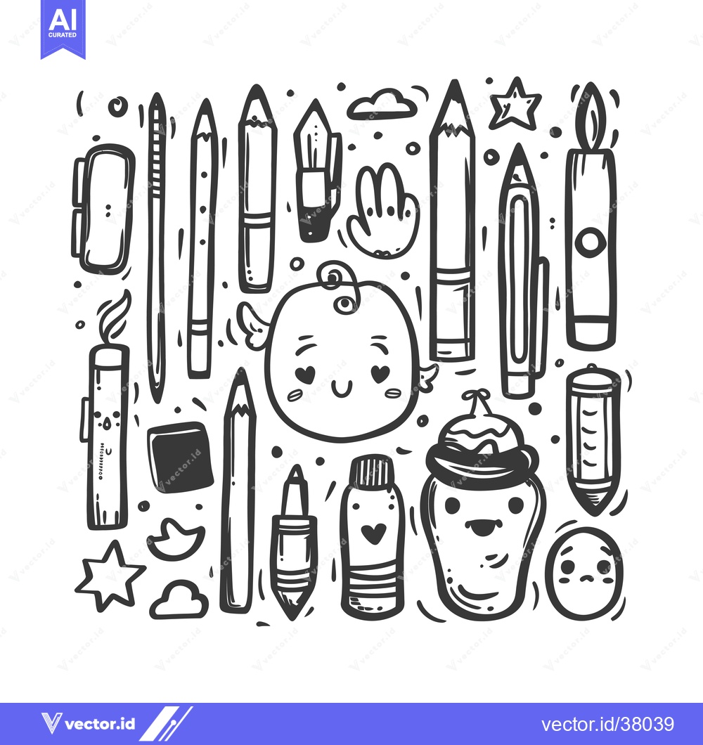 Premium Vector of Doodle Illustration of Various Cute Stationery Items