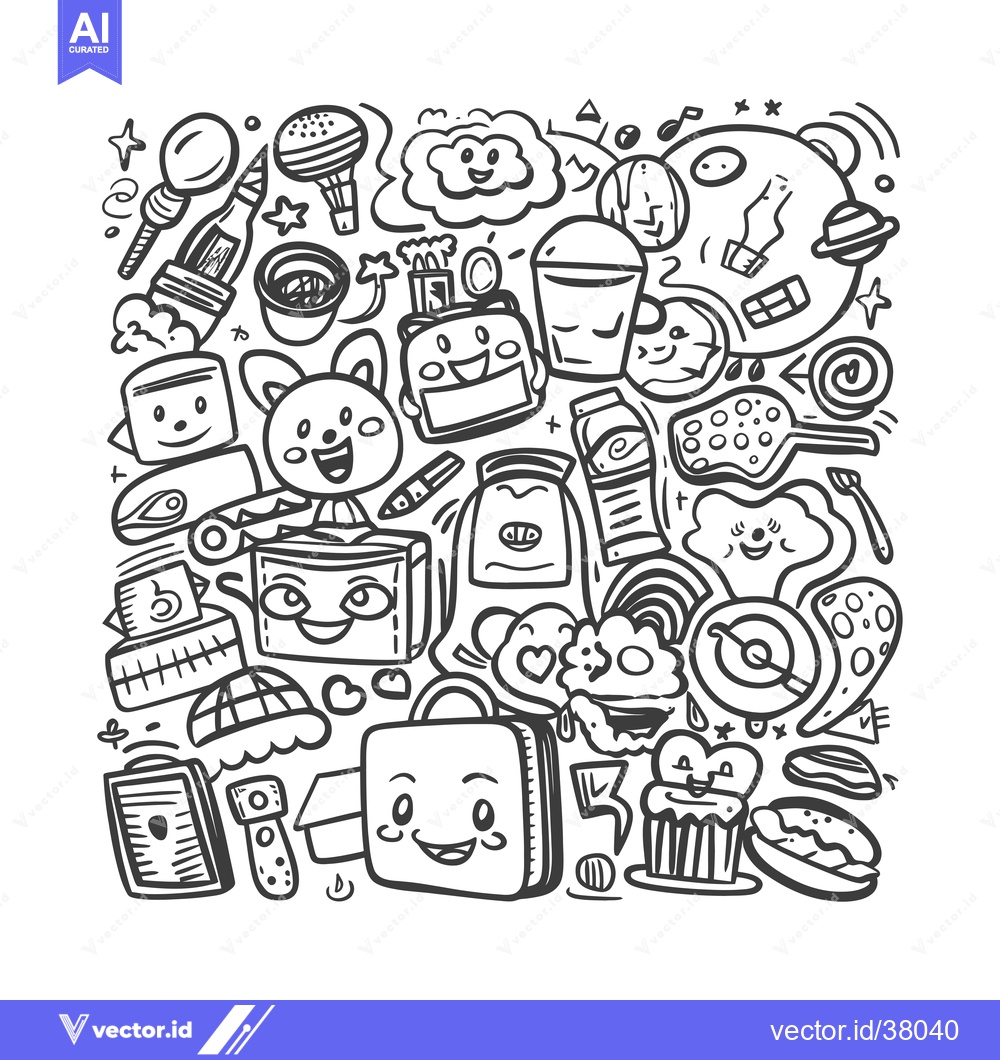 Premium Vector dari Doodle Illustration of Various Objects with Smiling Faces