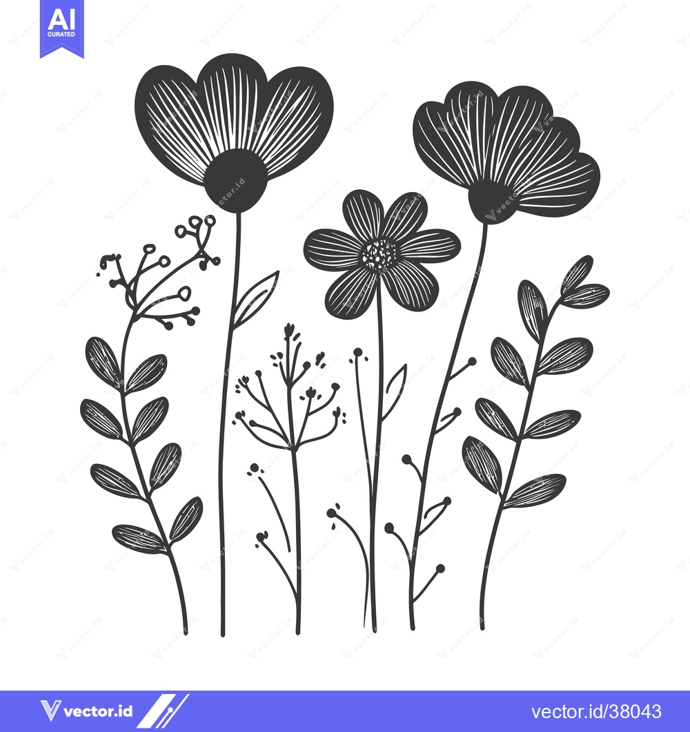 Premium Vector dari Black and white illustration of various stylized floral elements