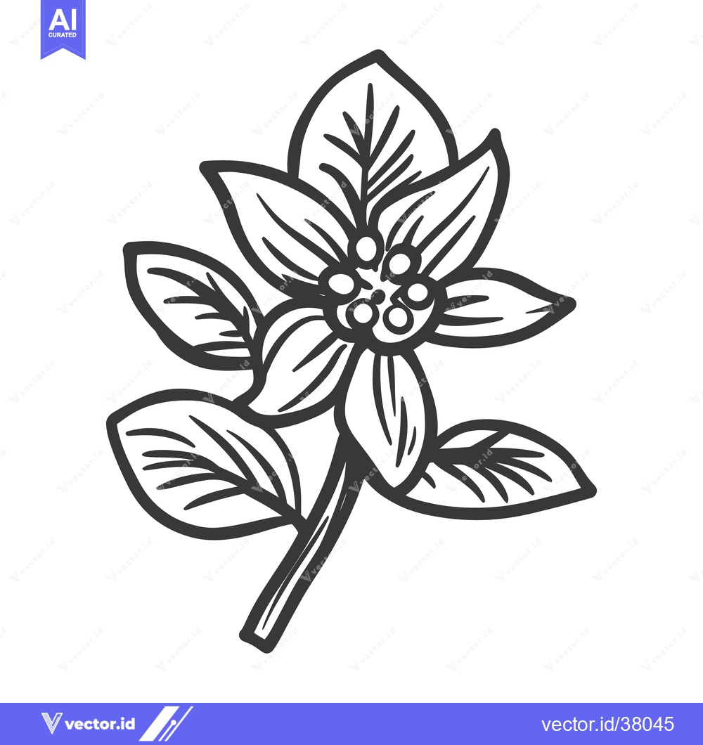 Premium Vector of An artistic illustration of a blossoming flower with multiple green le