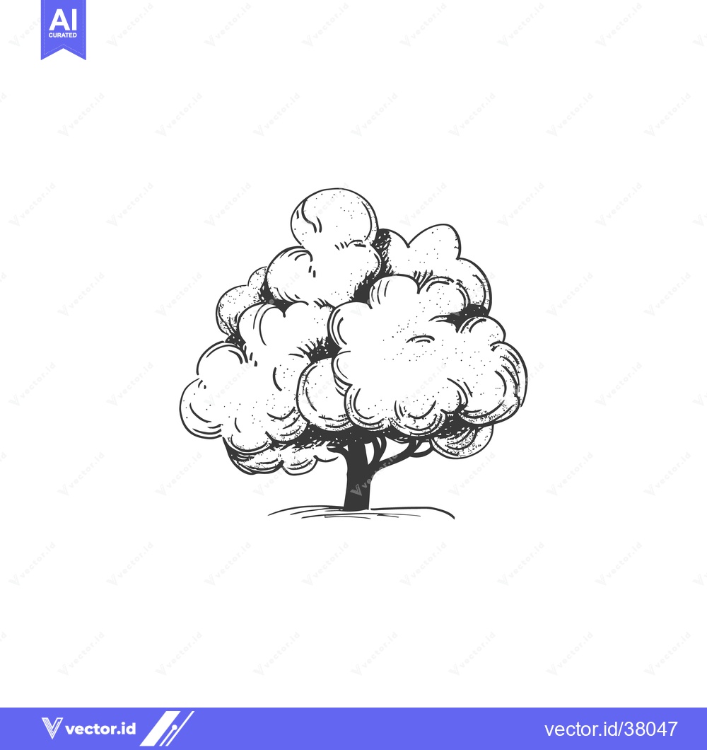 Premium Vector dari Hand drawn illustration depicts a leafy tree against a blank backgroun