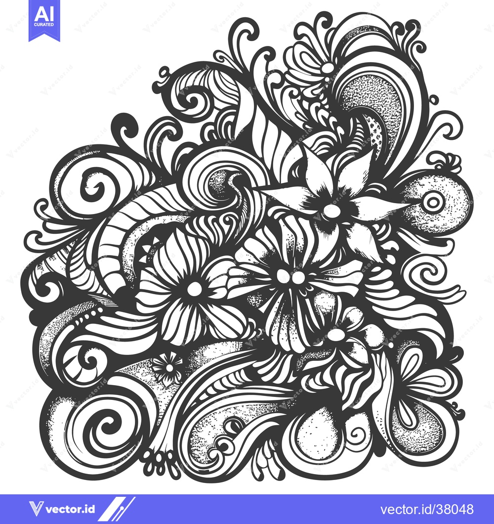 Premium Vector dari A detailed illustration of floral elements in a whimsical design