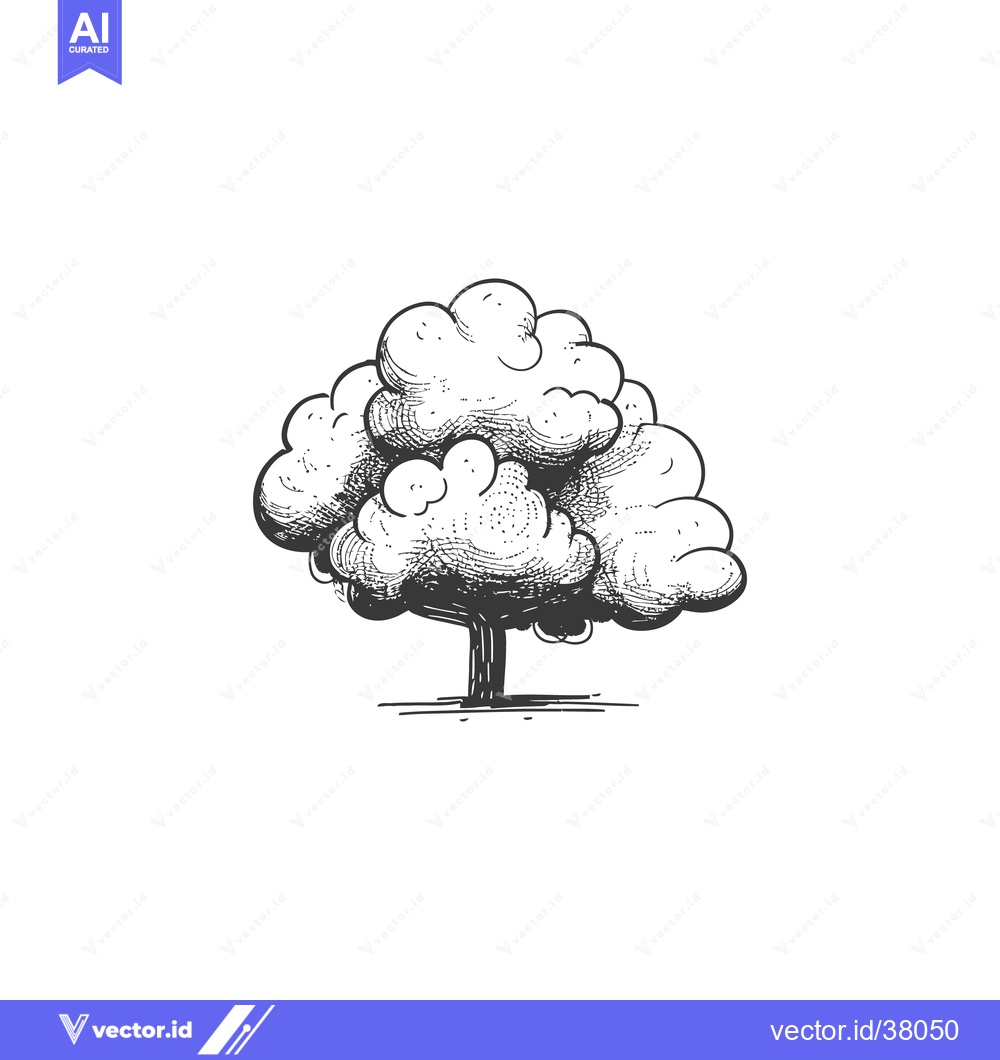 Premium Vector dari A detailed hand drawn illustration of a small leafy tree