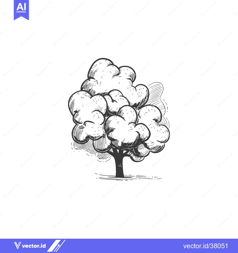 Premium Vector of Detailed grayscale illustration of a single isolated tree with leaves