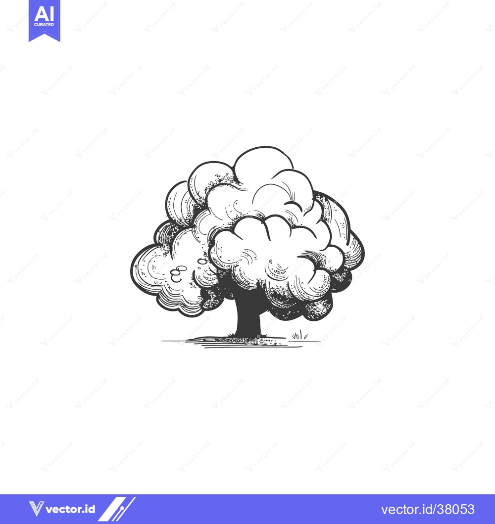 Premium Vector of A detailed ink drawing depicting a stylized tree on white background