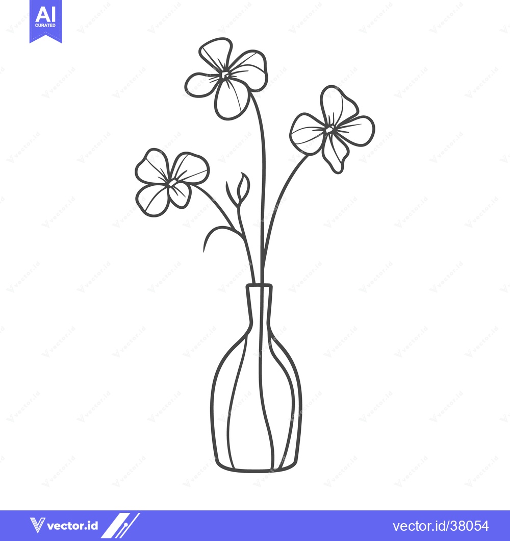 Premium Vector of Simple line drawing depicts flowers in a decorative vase