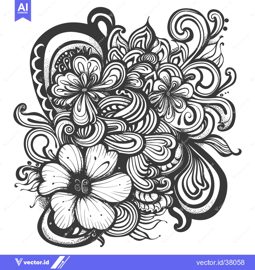 Premium Vector dari Intricate monochromatic floral illustration composed of stylized elega