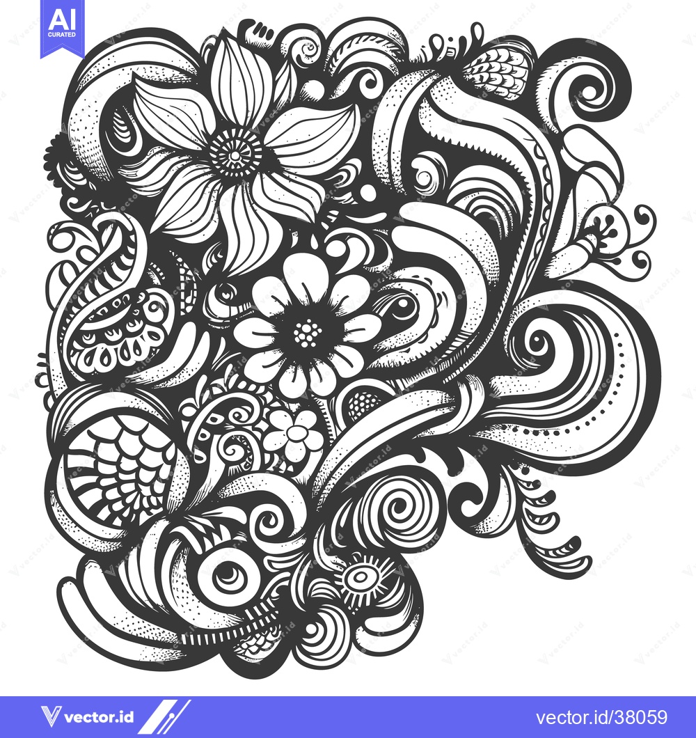 Premium Vector of Intricate monochrome floral and swirling patterns on a white backgroun