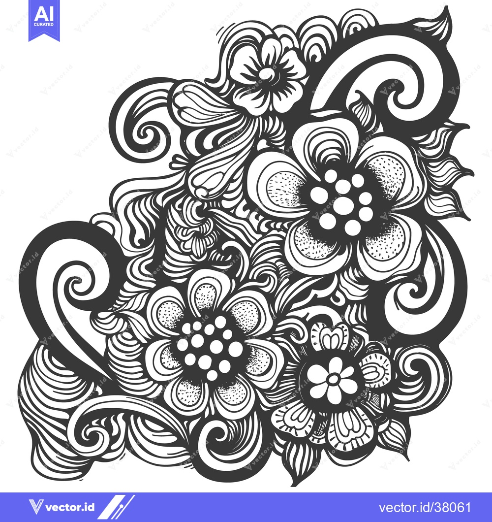 Premium Vector dari A decorative floral illustration featuring swirling lines and detailed