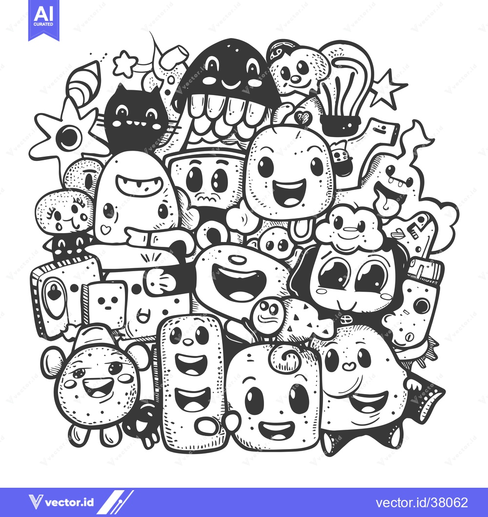 Premium Vector of Doodle-style illustration of a group of cute cartoon characters