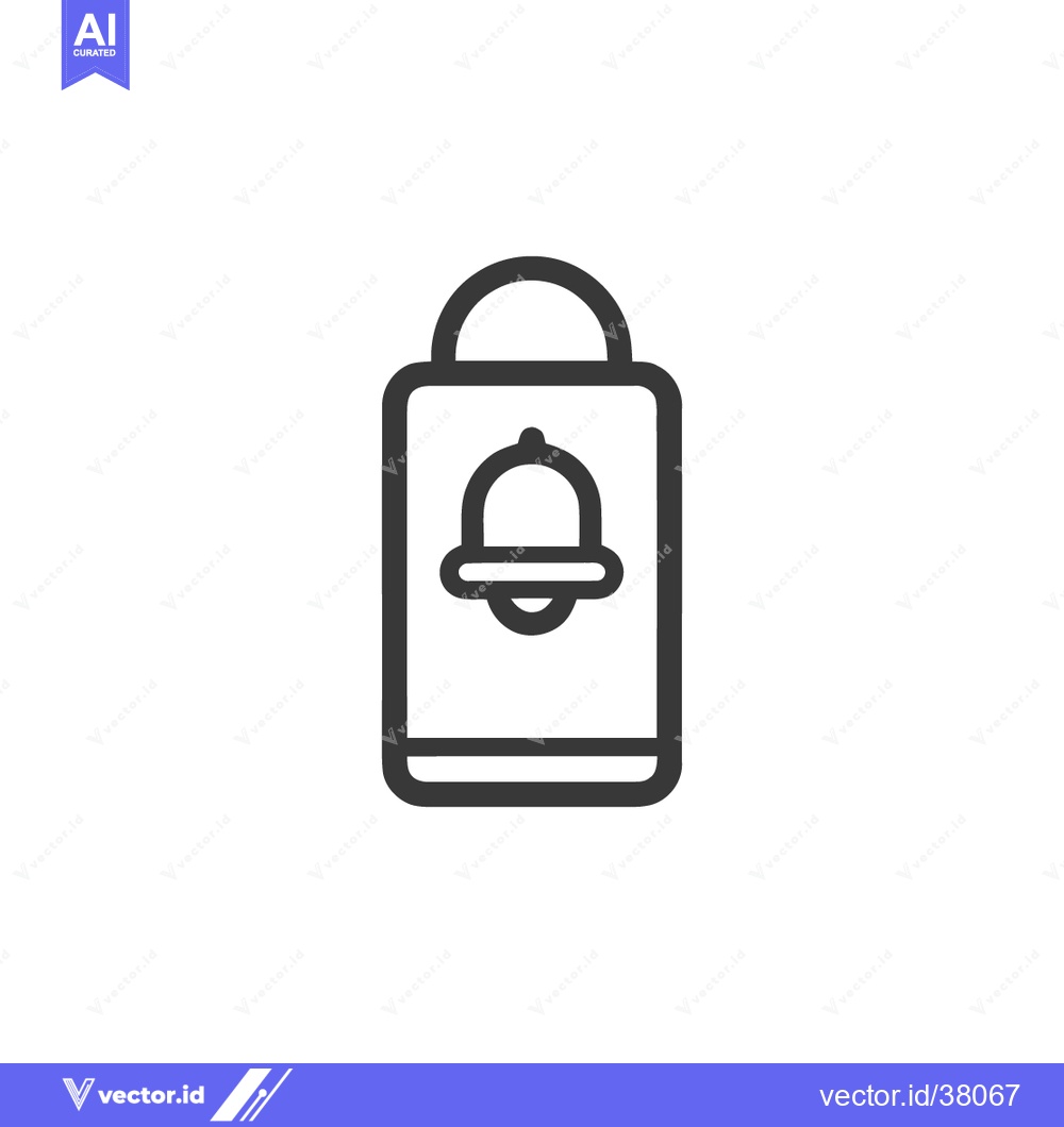 Premium Vector dari Notification Bell Icon on Mobile Phone Screen, Minimalist Line Art Des