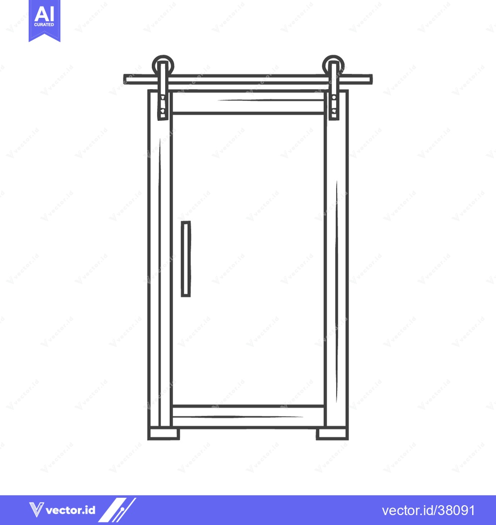 Premium Vector dari Minimalist Sliding Barn Door Illustration with Track and Handle, Outli