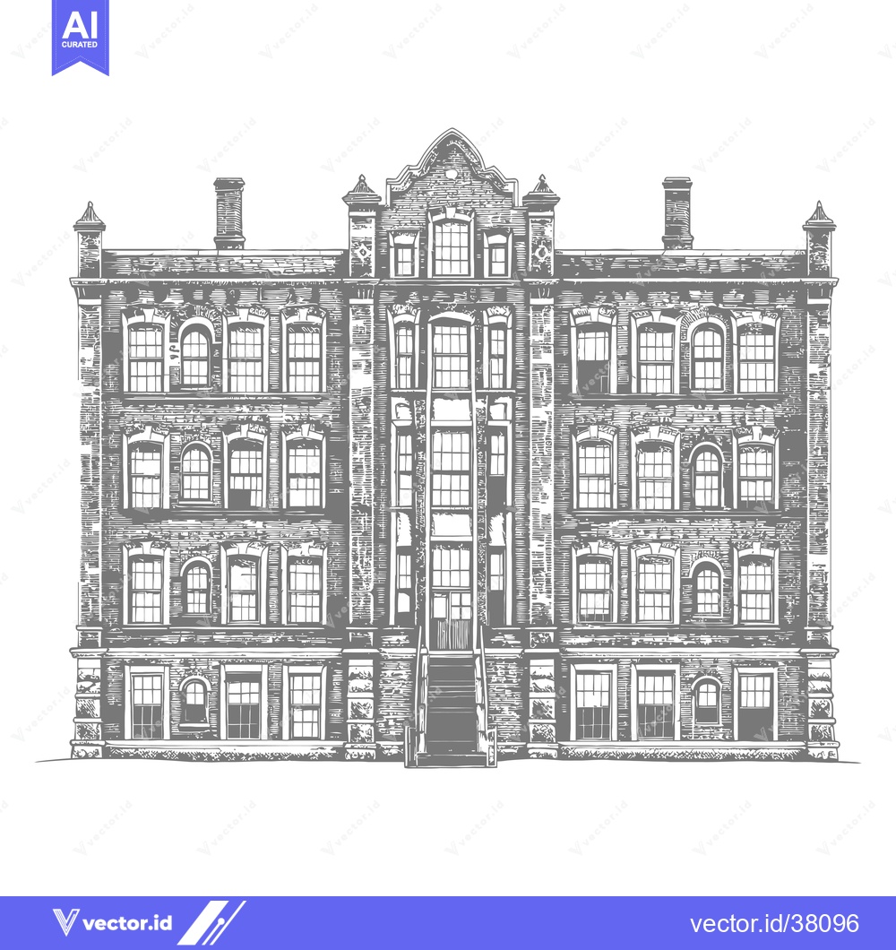 Premium Vector dari Elegant Brick Building Architectural Drawing Illustration