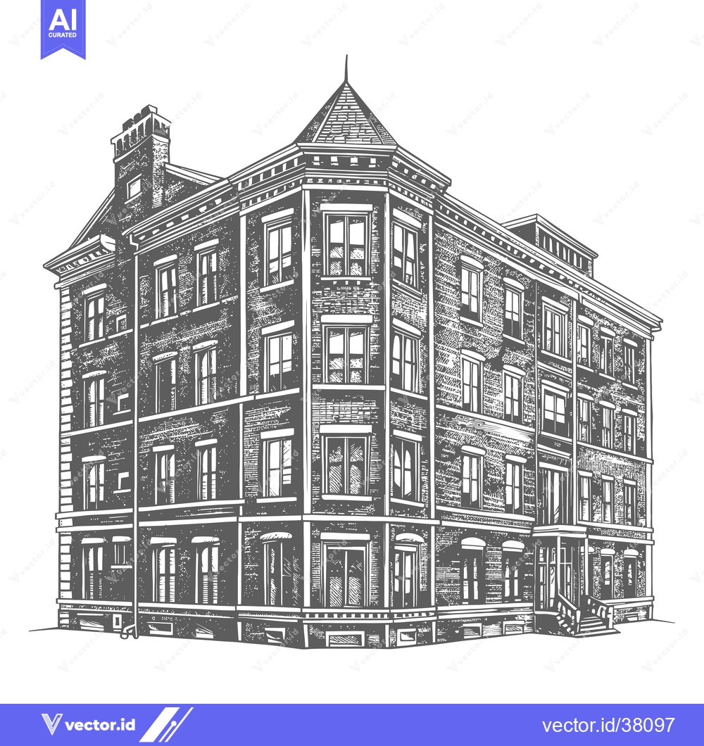 Premium Vector of A Detailed Drawing Of An Old Brick Building