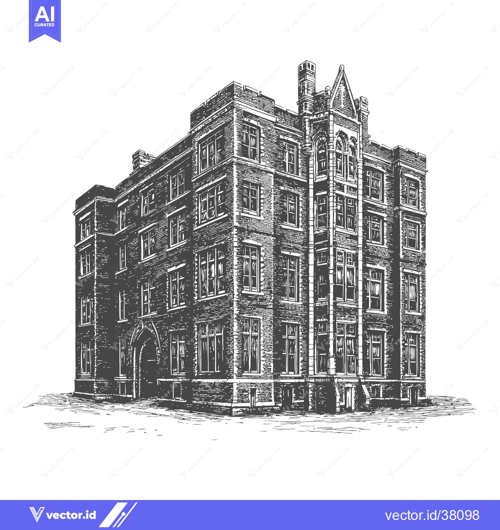 Premium Vector of A Detailed Illustration Of A Multi Story Brick Building
