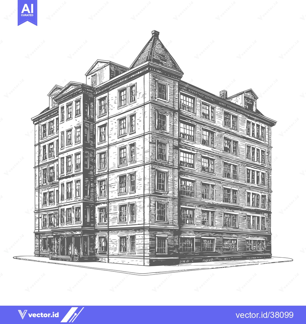 Premium Vector dari A Detailed Drawing Of A Multi Story Building