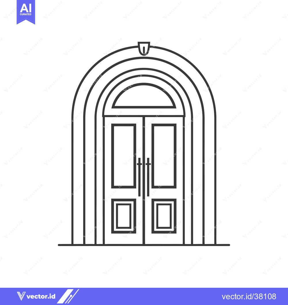 Premium Vector of Double door arched doorway with decorative trim