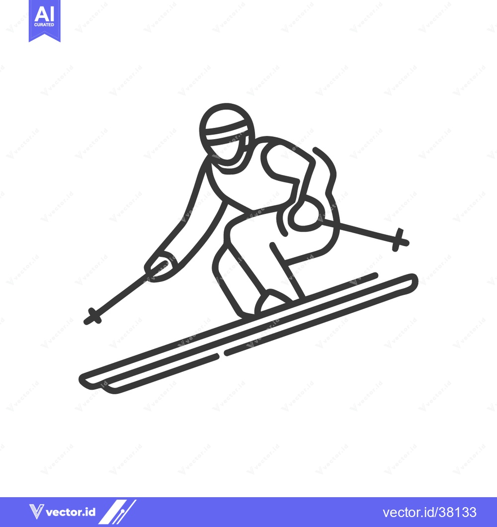 Premium Vector dari Dynamic Skier Line Art: Winter Sport Icon in Motion, Minimalist Design