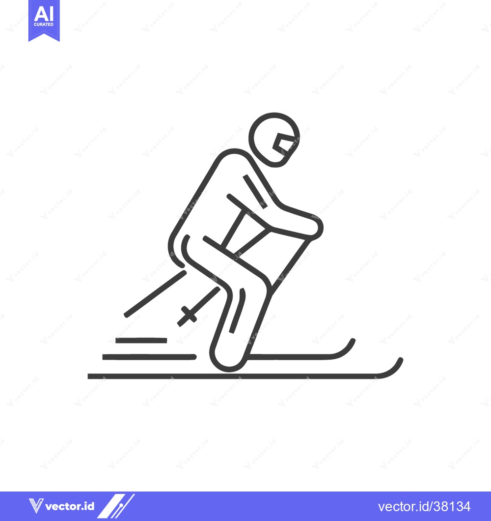 Premium Vector dari Minimalist Skiing Icon: Linear Design of Skier in Action, Winter Sport