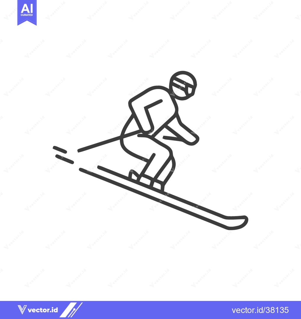 Premium Vector of Minimalist Skiing Icon: Downhill Skier in Action, Black Outline on Whi