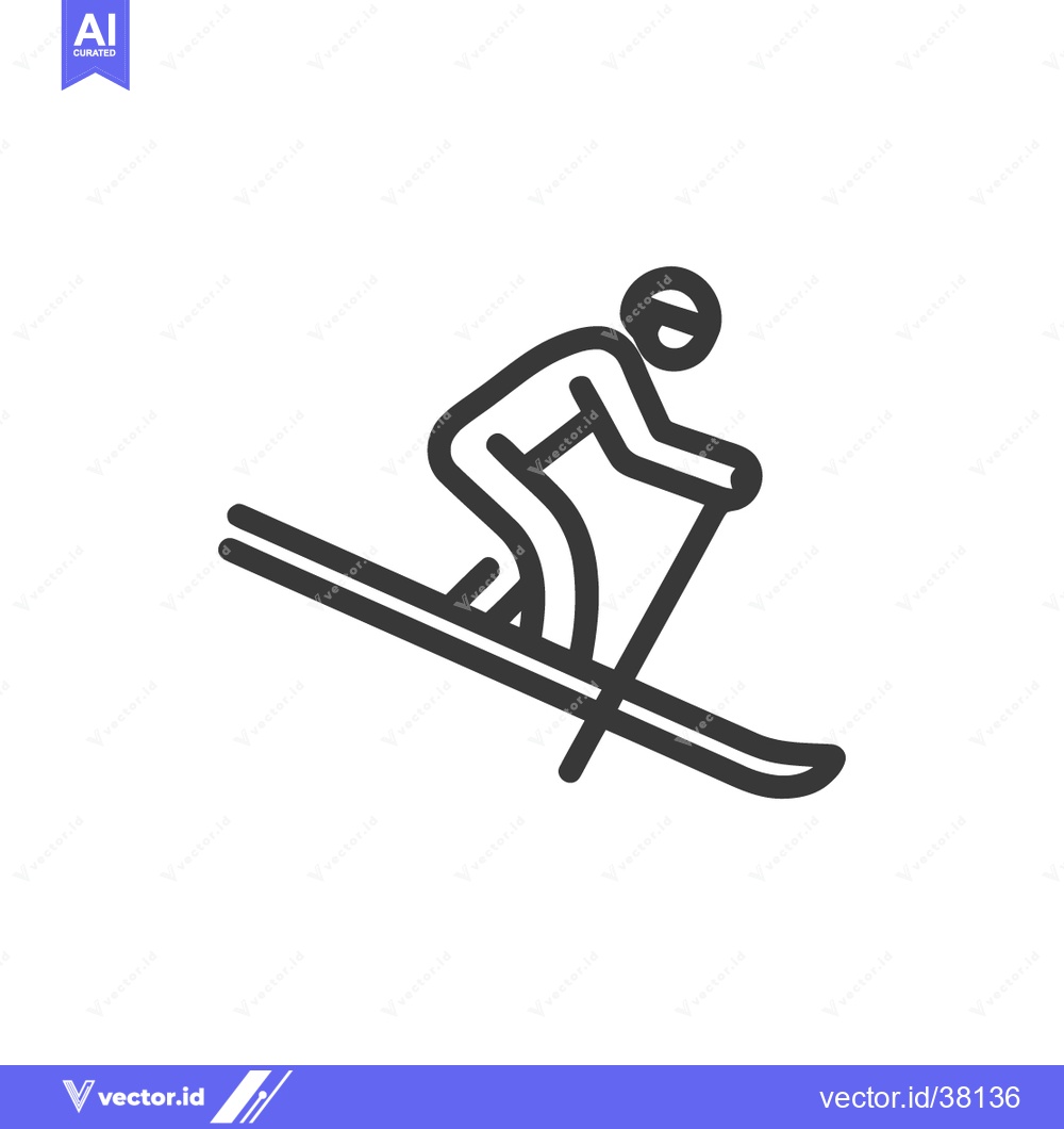 Premium Vector dari Minimalist Skiing Icon: Downhill Skier with Poles on White Background