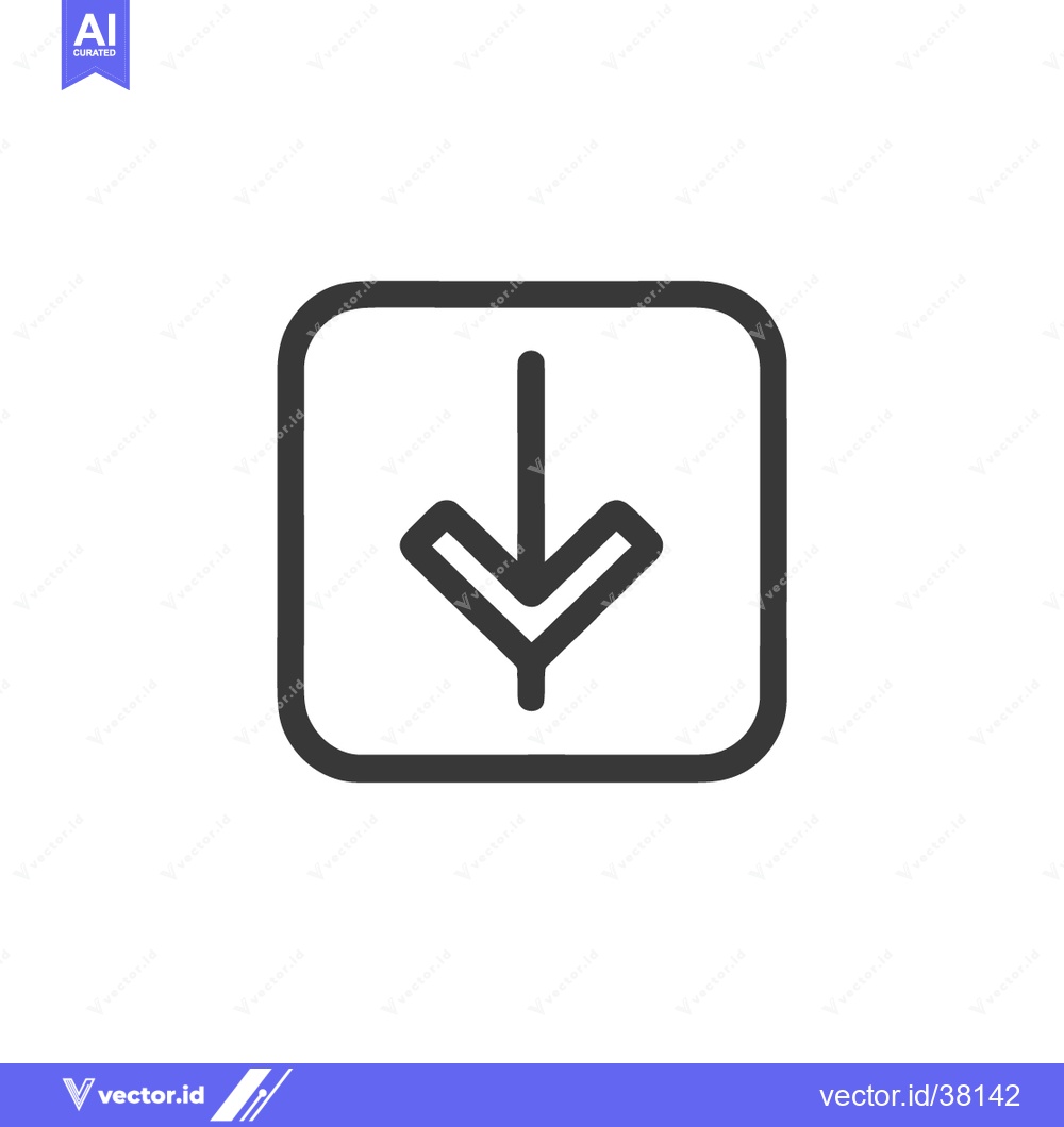 Premium Vector dari Simple Down Arrow Icon in Rounded Square, Minimalist Design on White B