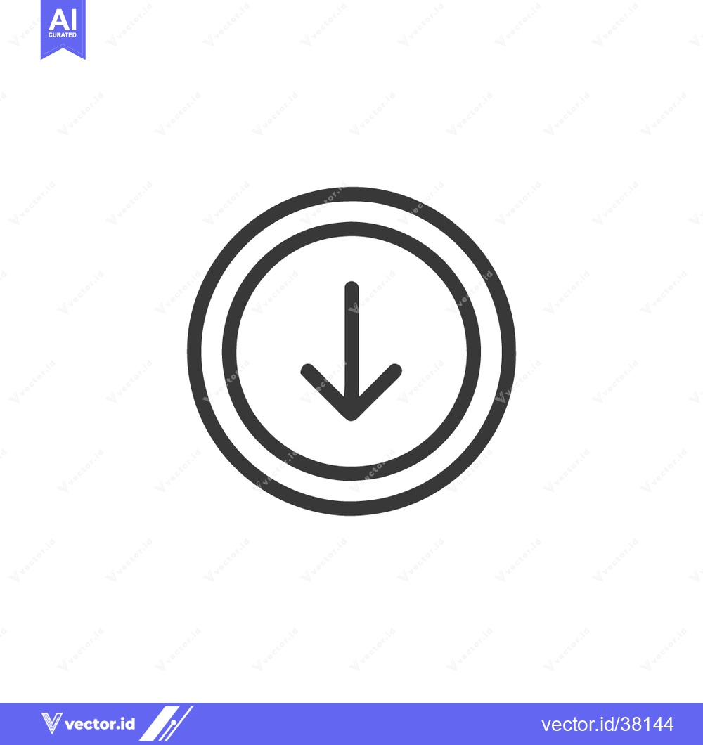 Premium Vector dari Minimalist Down Arrow Icon: Circular Outline, Simple Directional Symbo
