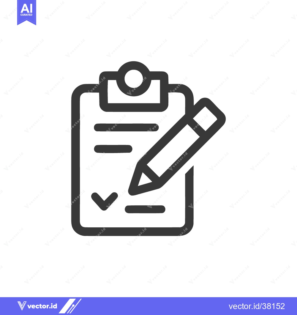 Premium Vector of Minimalist Clipboard Icon with Pencil and Checkmark, Dark Gray Outline