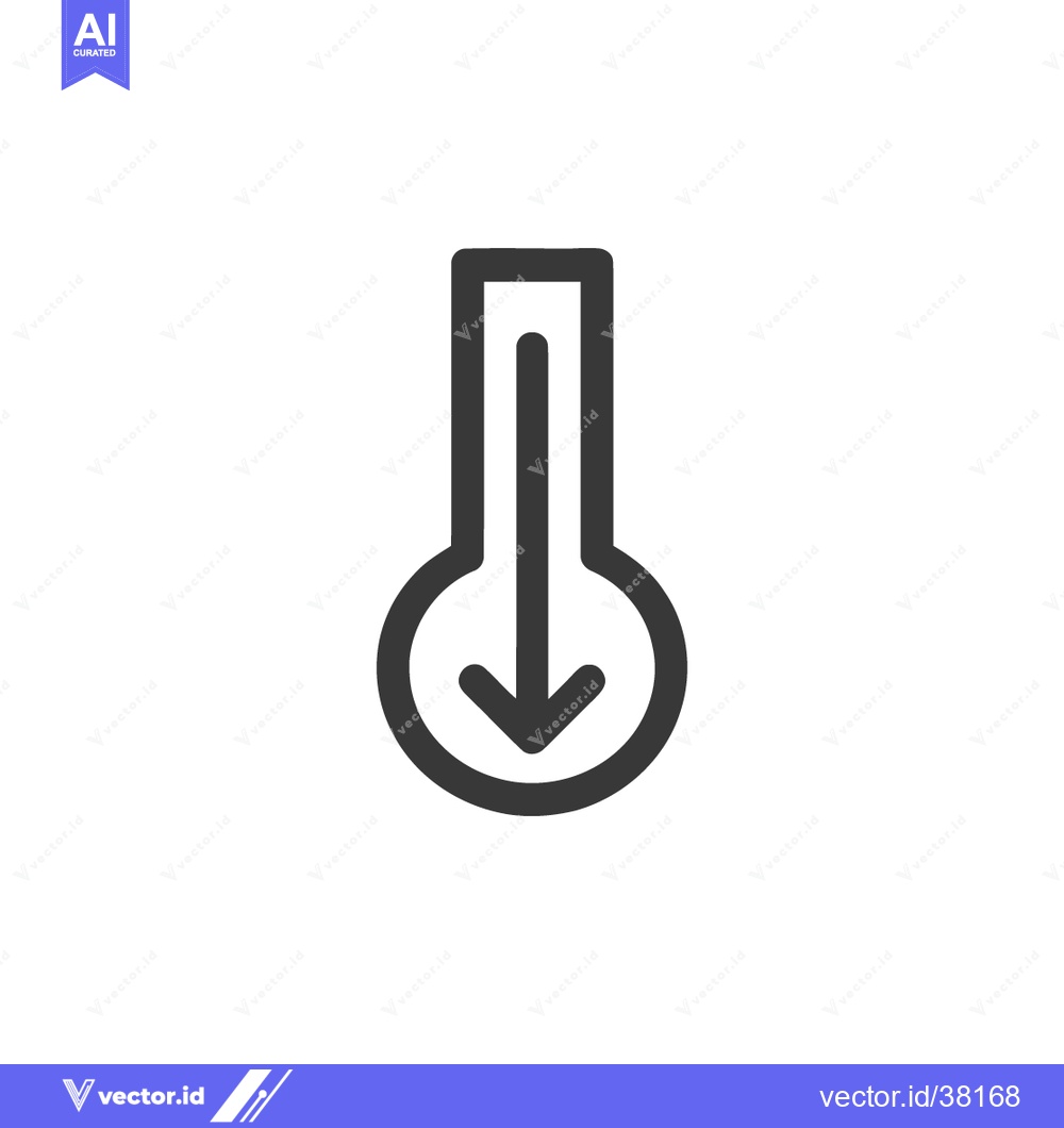 Premium Vector of Minimalist Thermometer Icon with Downward Arrow on White Background