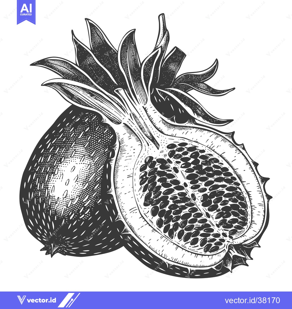 Premium Vector dari Dragon Fruit Illustration Showing Seeds and Skin Detail