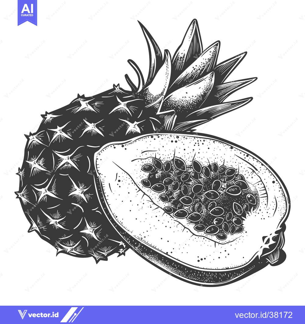 Premium Vector dari Pineapple and Papaya Half Tropical Fruit Illustration