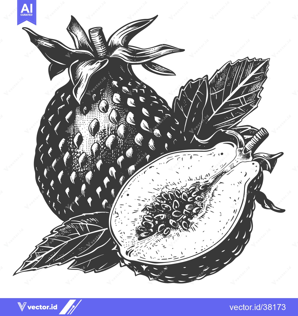 Premium Vector dari Whole strawberry and a half strawberry illustration
