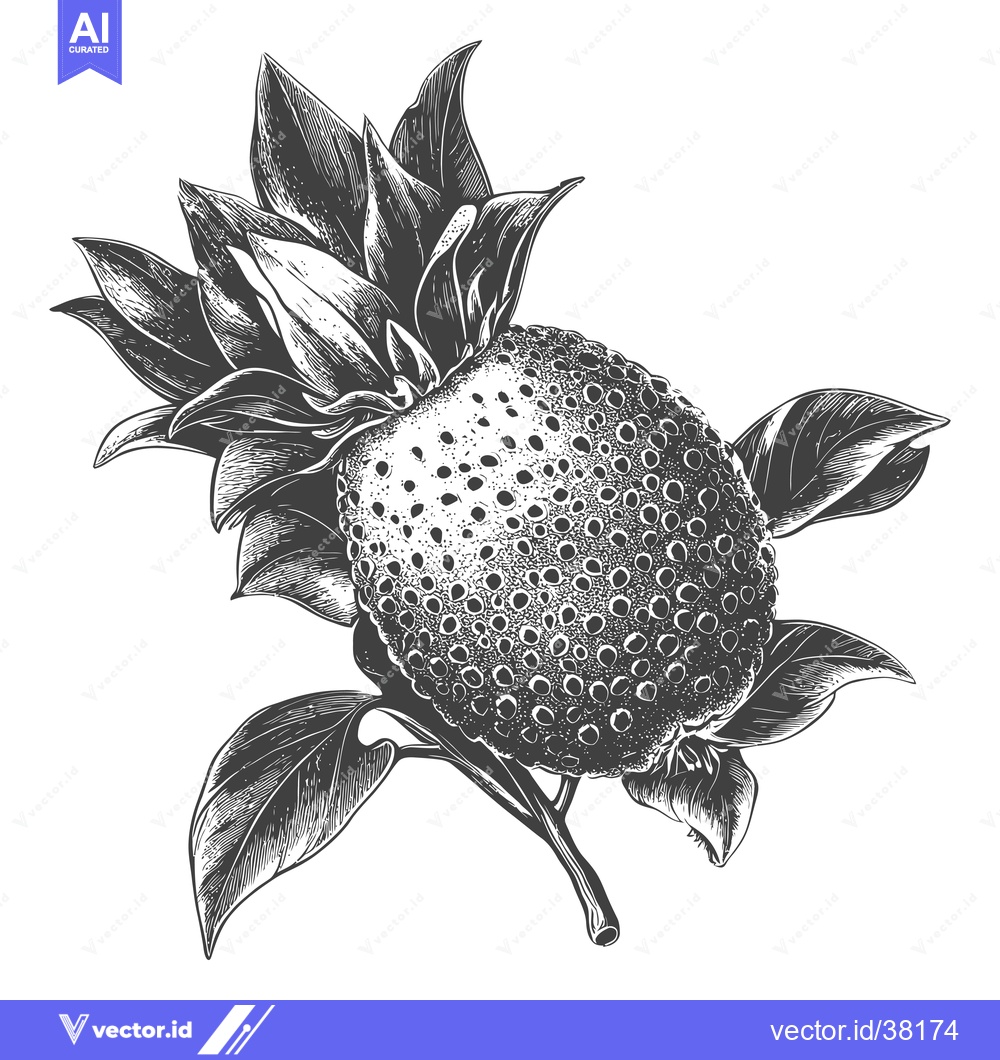 Premium Vector dari Detailed Engraving of a Strawberry Plant with Leaves