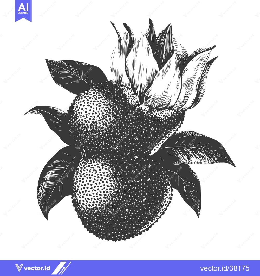 Premium Vector dari Two Jackfruits with Leaves and Blossom
