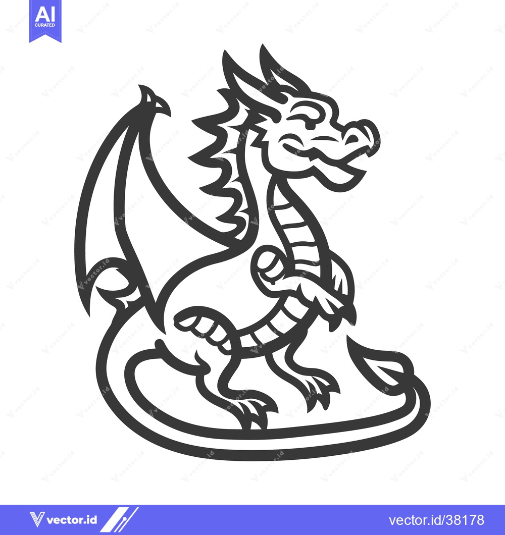 Premium Vector of Smiling Cartoon Dragon Sitting With Wings And Pointed Spines