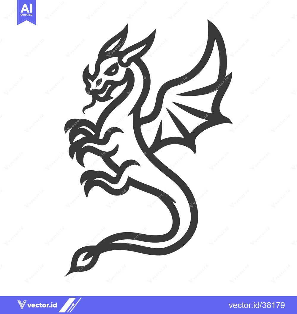 Premium Vector of An Illustration Depicting a Black Dragon Standing Upright with Wings