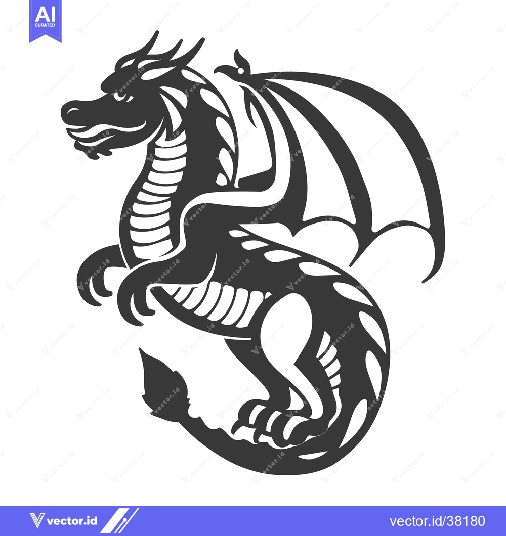 Premium Vector dari A stylized black dragon with wings standing upright on its hind legs