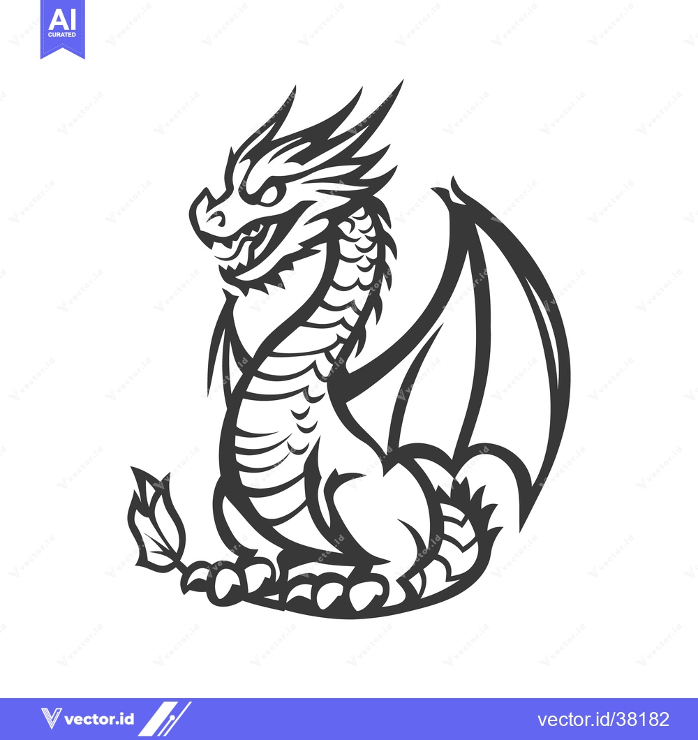 Premium Vector dari A stylized illustration depicts a seated dragon creature with wings