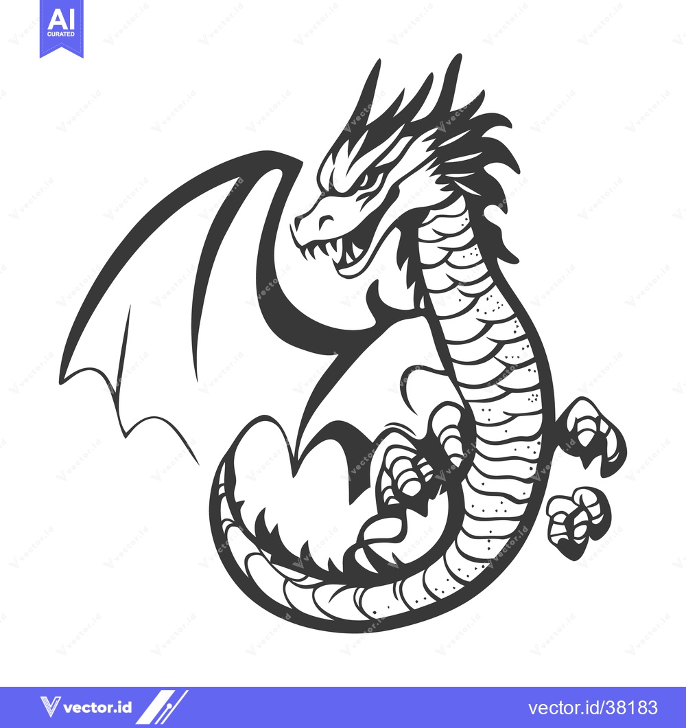Premium Vector dari An Illustrative Cartoon Depiction of a Fierce Mythical Dragon Figure