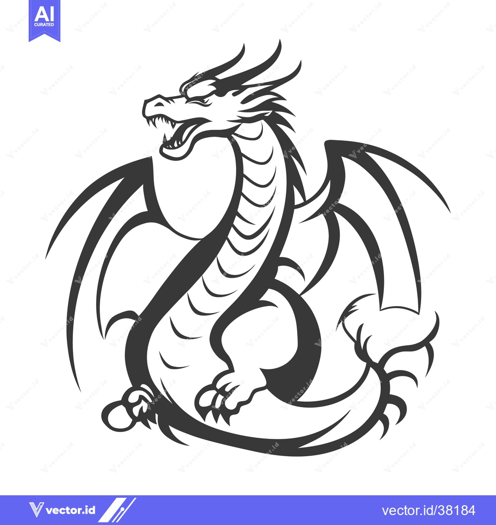Premium Vector dari A stylized illustration shows a fearsome dragon in a heraldic pose