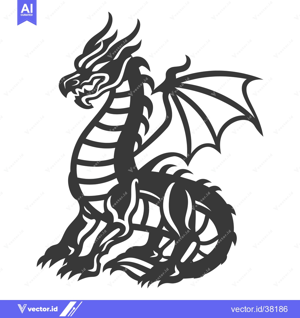 Premium Vector of A stylized seated dragon showing wings and fierce looking expression