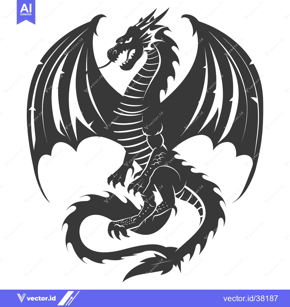 Premium Vector of A fearsome winged dragon creature with sharp claws and open mouth