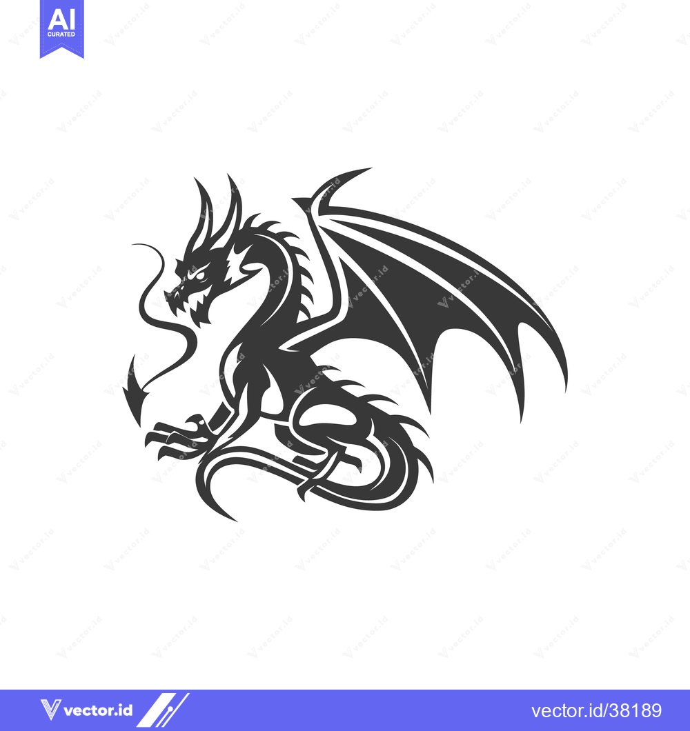 Premium Vector dari A fierce black dragon creature with large spread wings is shown