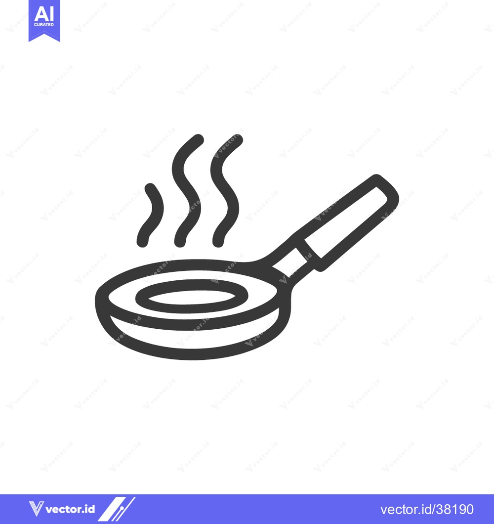 Premium Vector of Minimalist Line Art: Hot Frying Pan with Rising Steam on White Backgro