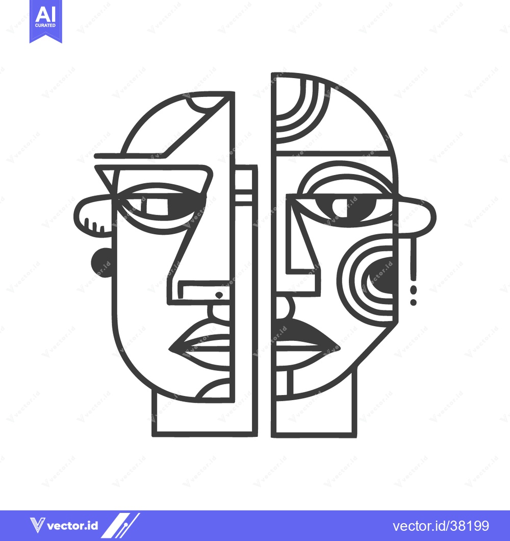 Premium Vector dari Abstract Geometric Portrait: Two Faces in Minimalist Line Art